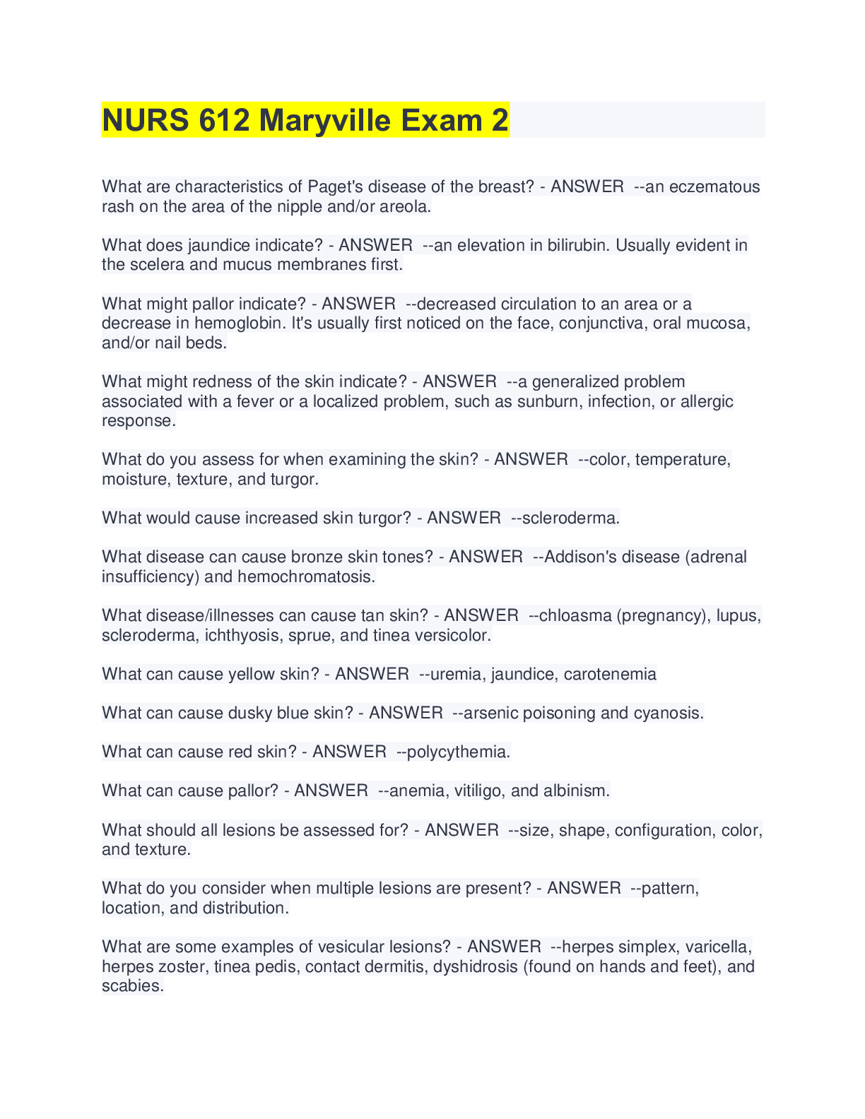 Preview image for NURS 612 Maryville Exam 2